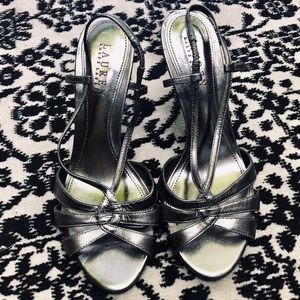 Ralph Lauren Silver Strappy Sandal Heels, Sz 8